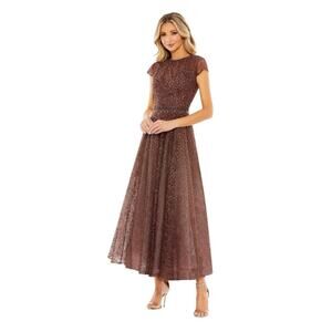 Mac Duggal 20371 Embellished Cap Sleeve A Line Dress In Chocolate Size 8 $698